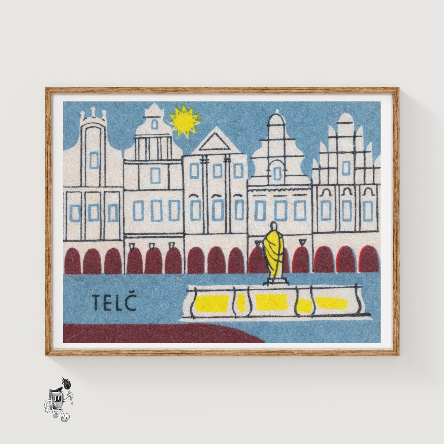 Telč Square - vintage matchbox label print