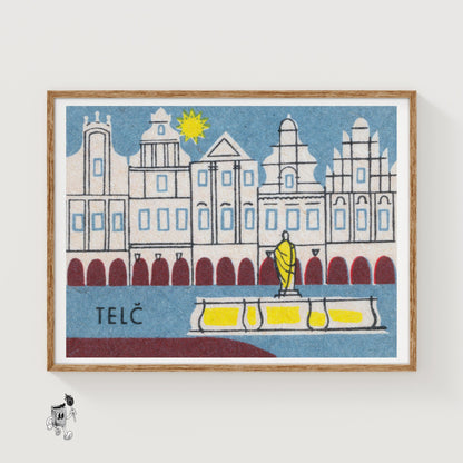Telč Square - vintage matchbox label print