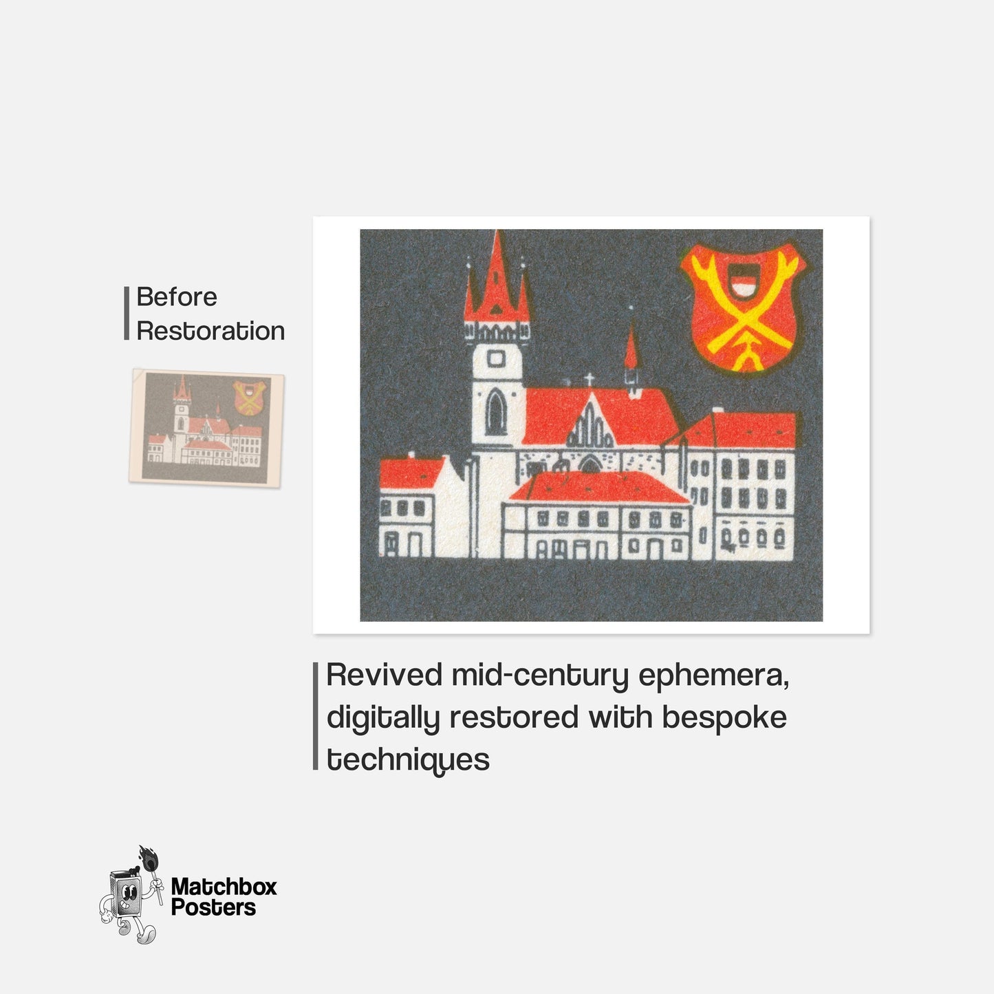 Red Roof Mansion - vintage matchbox label print - framed wall art preview