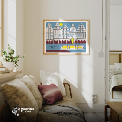Telč Square - vintage matchbox label print - living room mockup