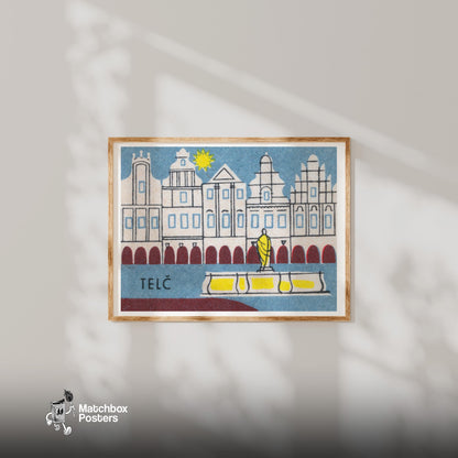 Telč Square - vintage matchbox label print - bedroom mockup