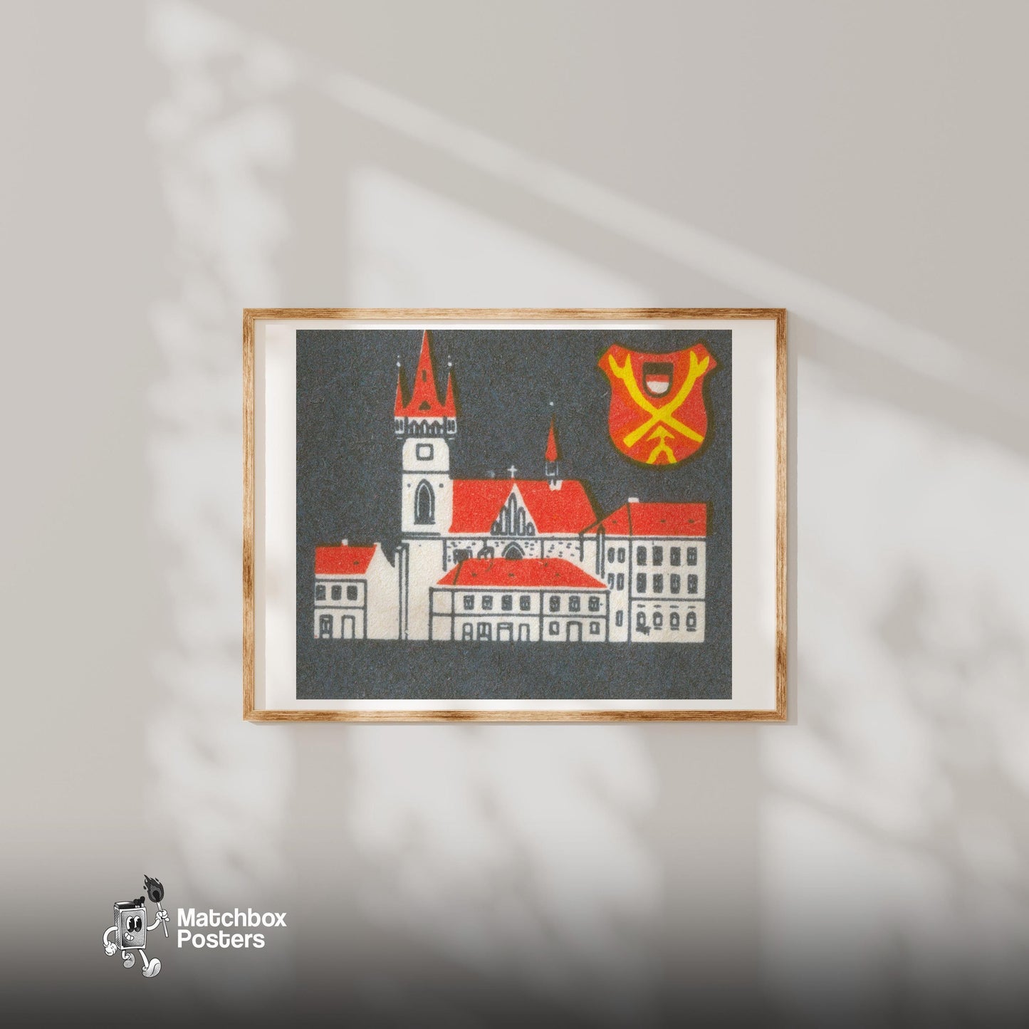 Red Roof Mansion - vintage matchbox label print - bedroom mockup