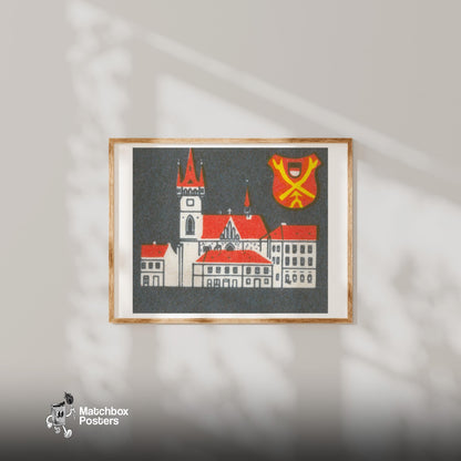 Red Roof Mansion - vintage matchbox label print - bedroom mockup