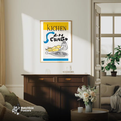 Kitchen Dishes - vintage matchbox label print - living room mockup
