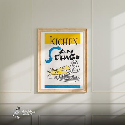 Kitchen Dishes - vintage matchbox label print - bedroom mockup