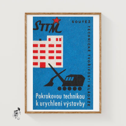 Efficient Construction - vintage matchbox label print