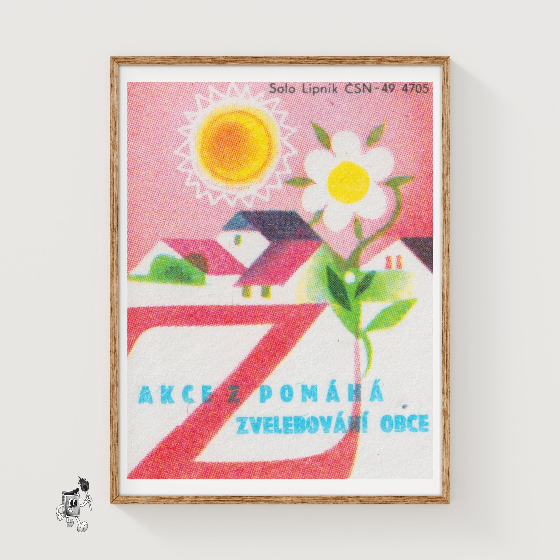 Sun and Flower Village - vintage matchbox label print