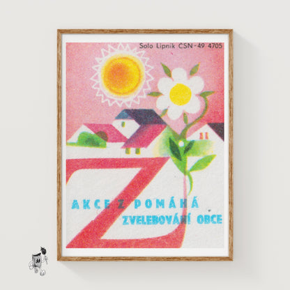 Sun and Flower Village - vintage matchbox label print