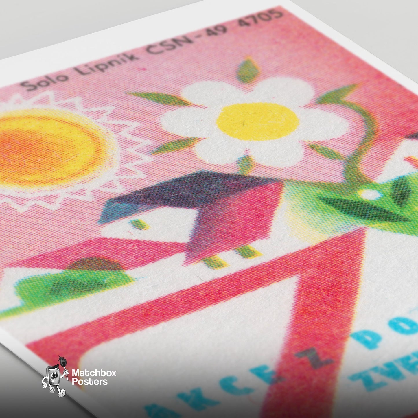 Sun and Flower Village - vintage matchbox label print - close-up detail