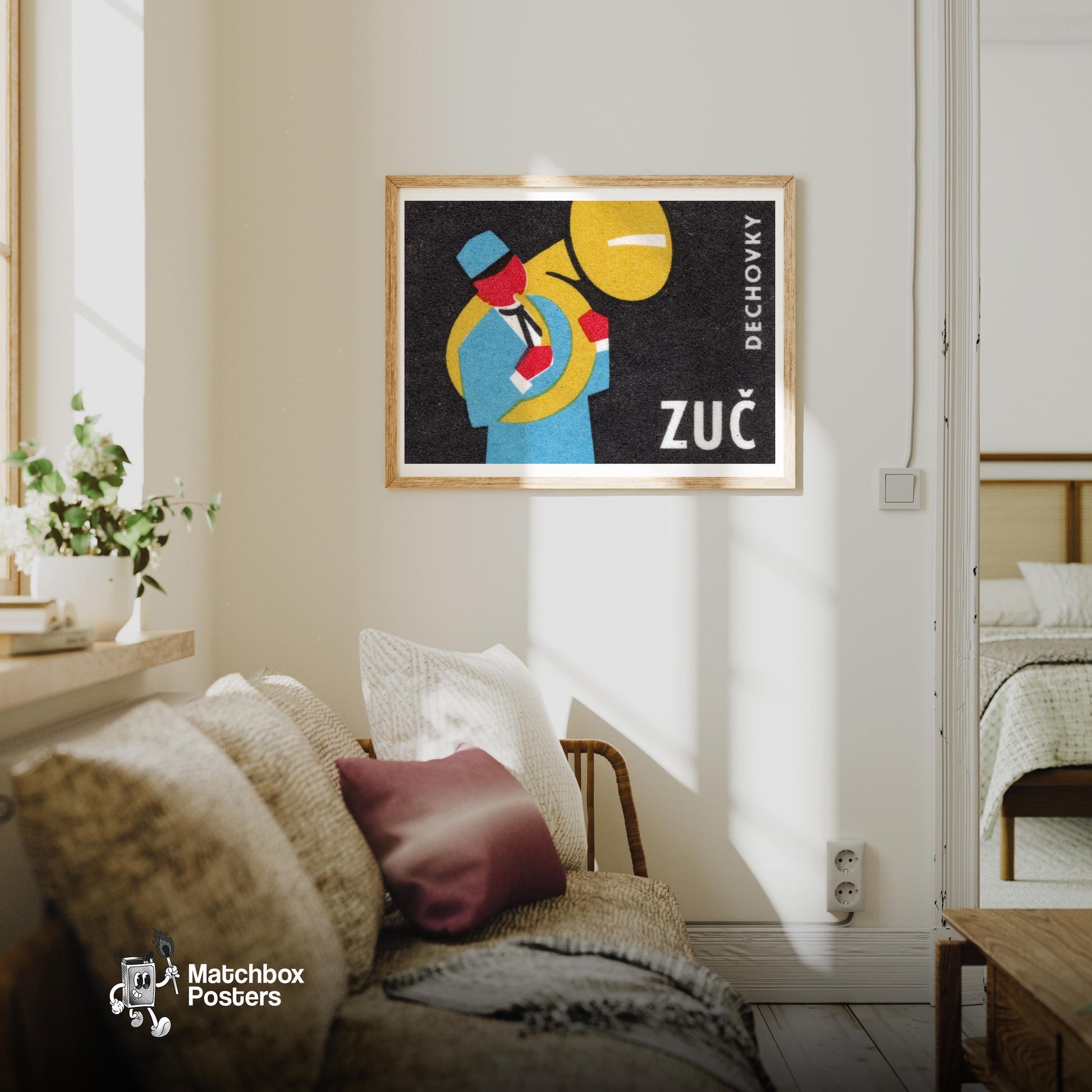 Musician - vintage matchbox label print - living room mockup