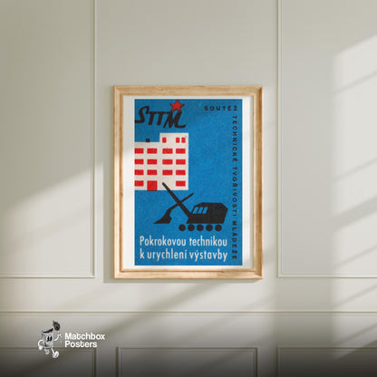 Efficient Construction - vintage matchbox label print - bedroom mockup