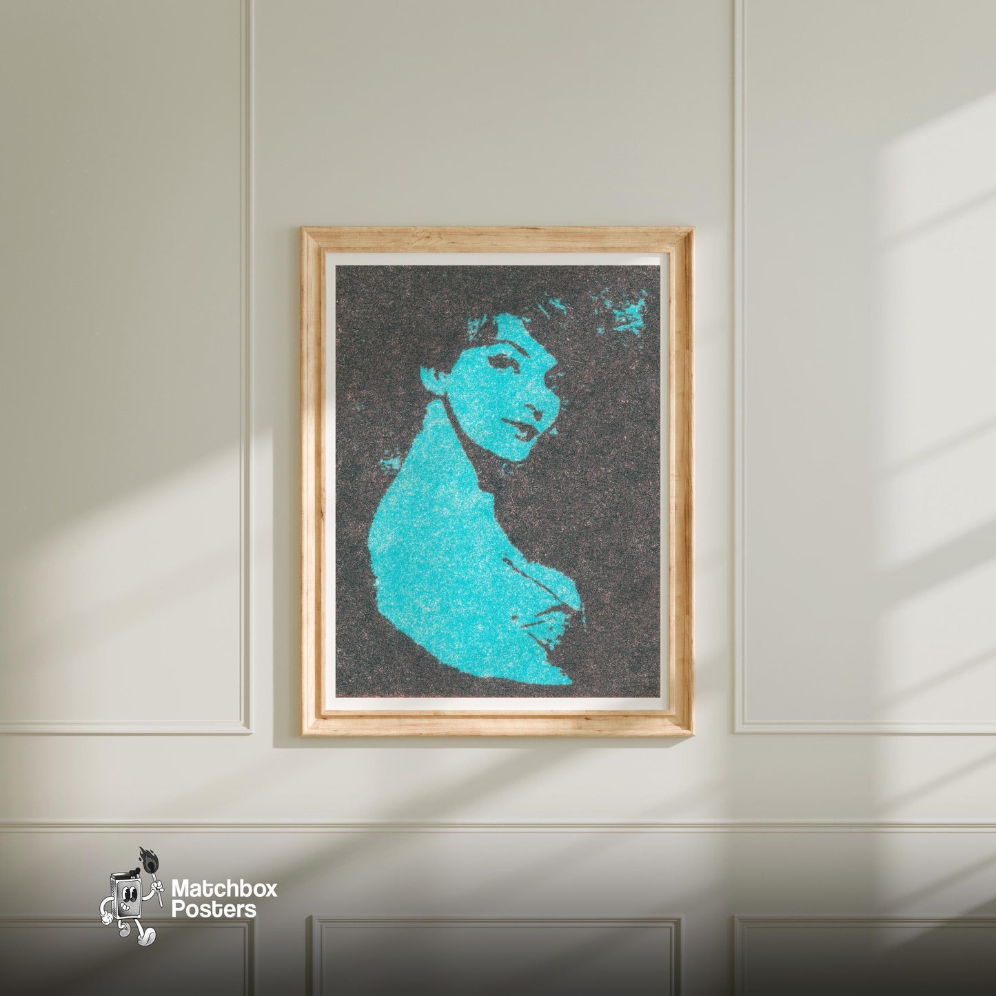 Portrait of Woman - vintage matchbox label print - bedroom mockup