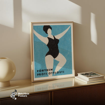 Woman in Swimsuit - vintage matchbox label print - size comparison
