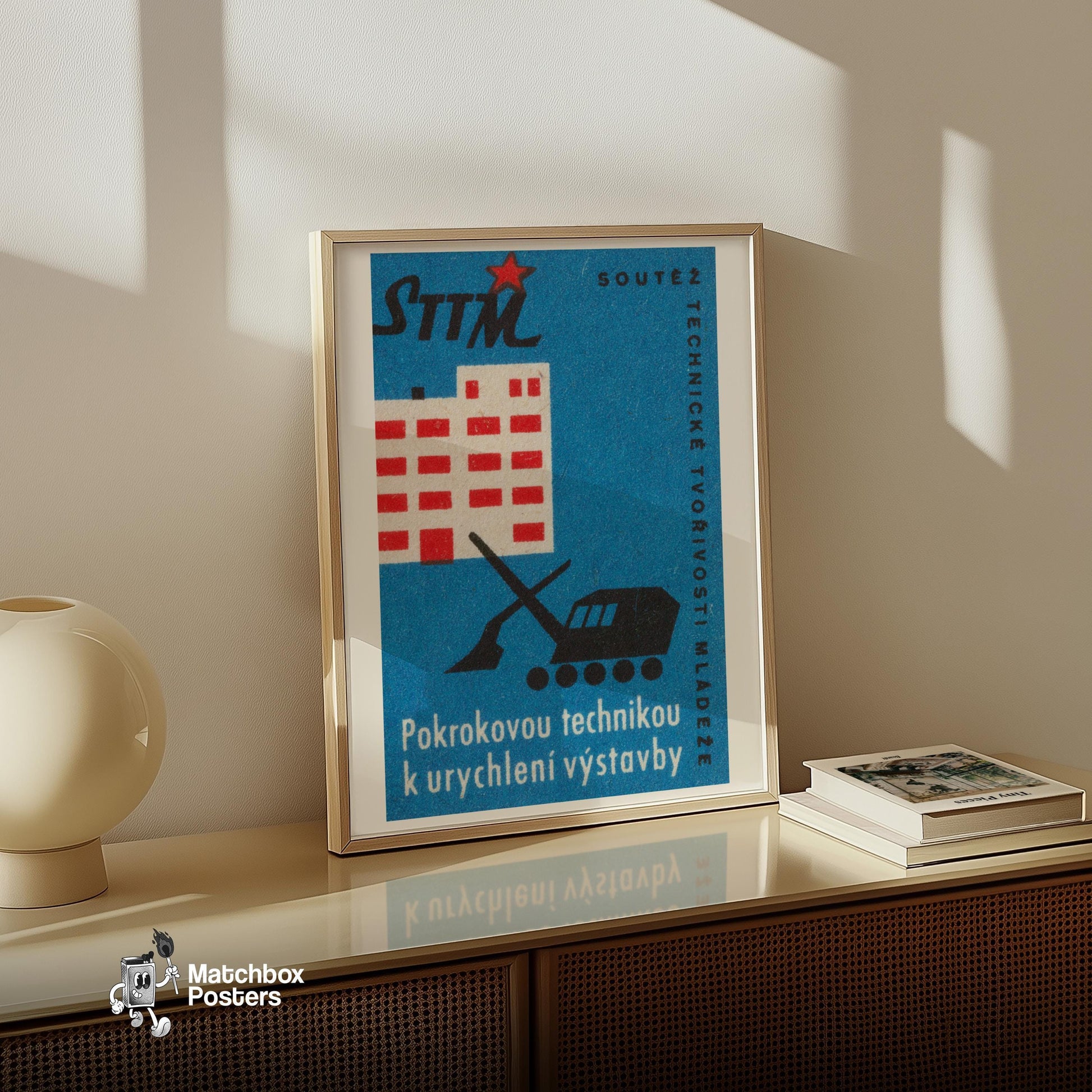 Efficient Construction - vintage matchbox label print - size comparison