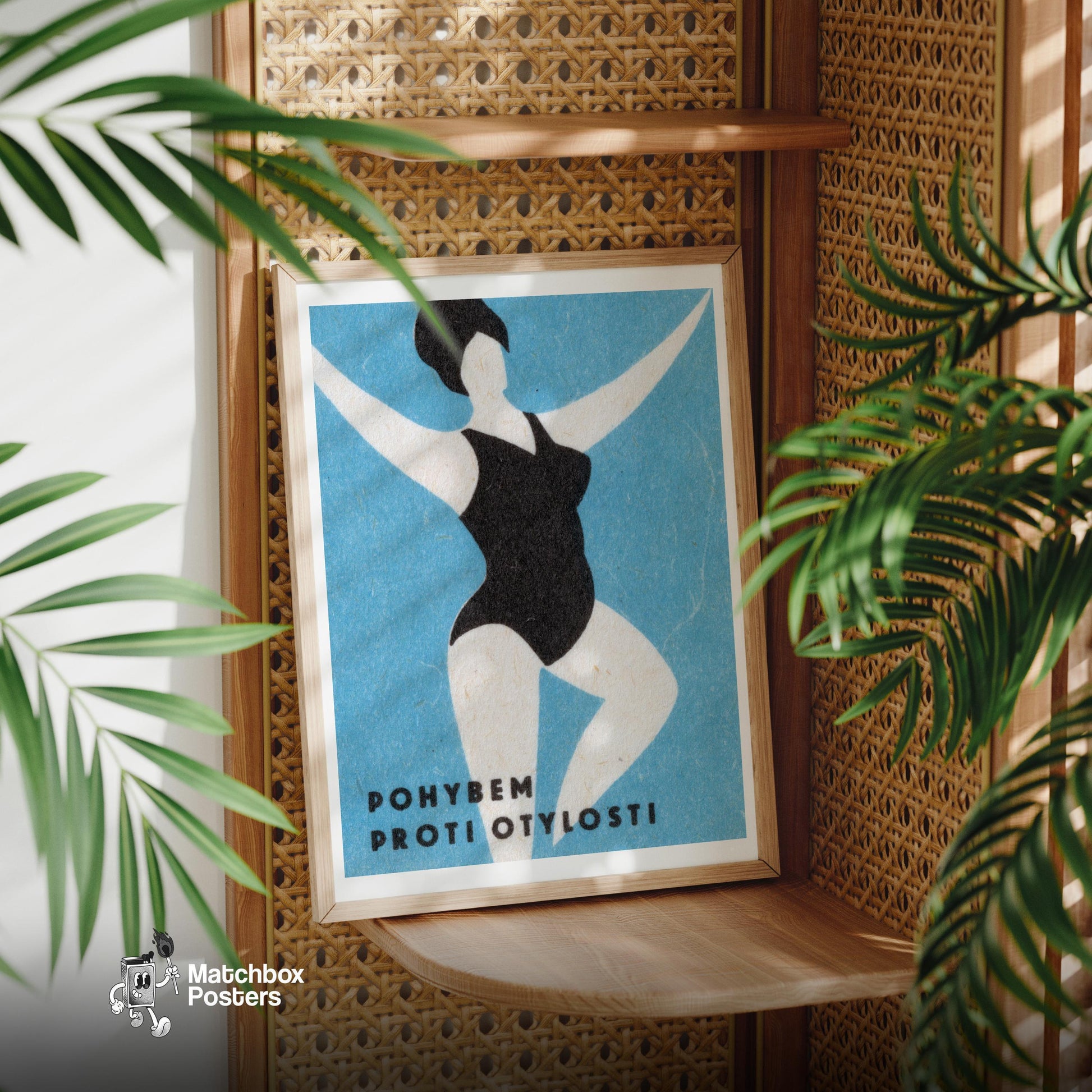 Woman in Swimsuit - vintage matchbox label print - office wall