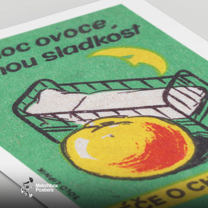 Fruit at Night, No Sweets - vintage matchbox label print - close-up detail