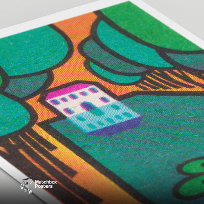 Palace Pond - vintage matchbox label print - close-up detail