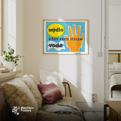 Hand Hygiene - vintage matchbox label print - living room mockup