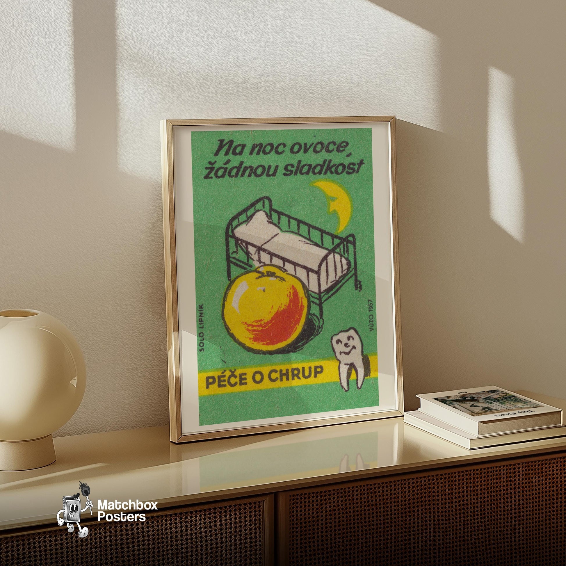 Fruit at Night, No Sweets - vintage matchbox label print - size comparison