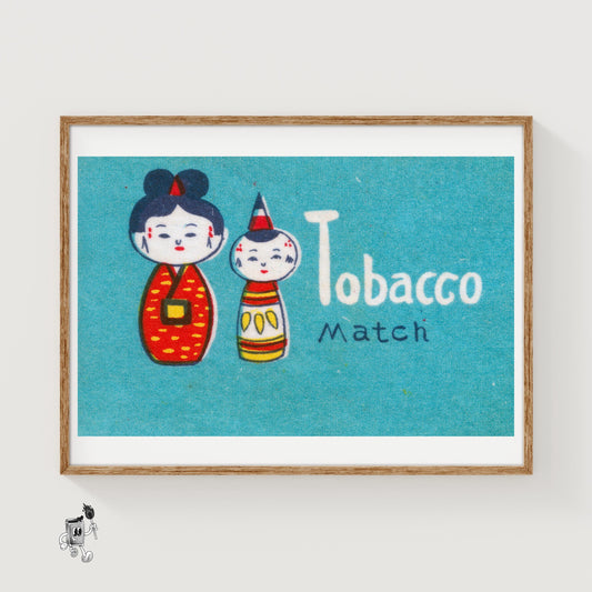 Japanese Dolls - vintage matchbox label print