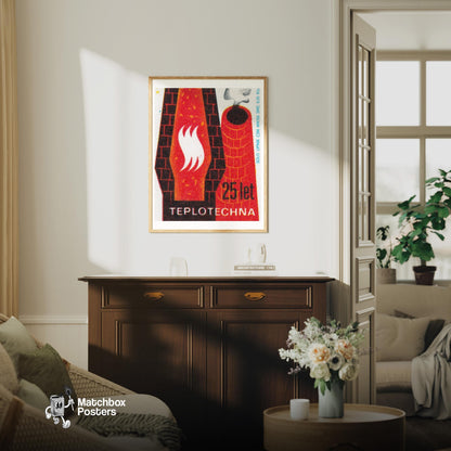 Brick Smoke Stacks - vintage matchbox label print - living room mockup