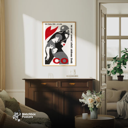 Firefighter - vintage matchbox label print - living room mockup