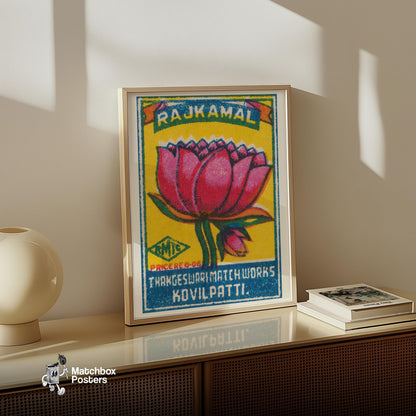 Pink Lotus Flower - vintage matchbox label print - size comparison