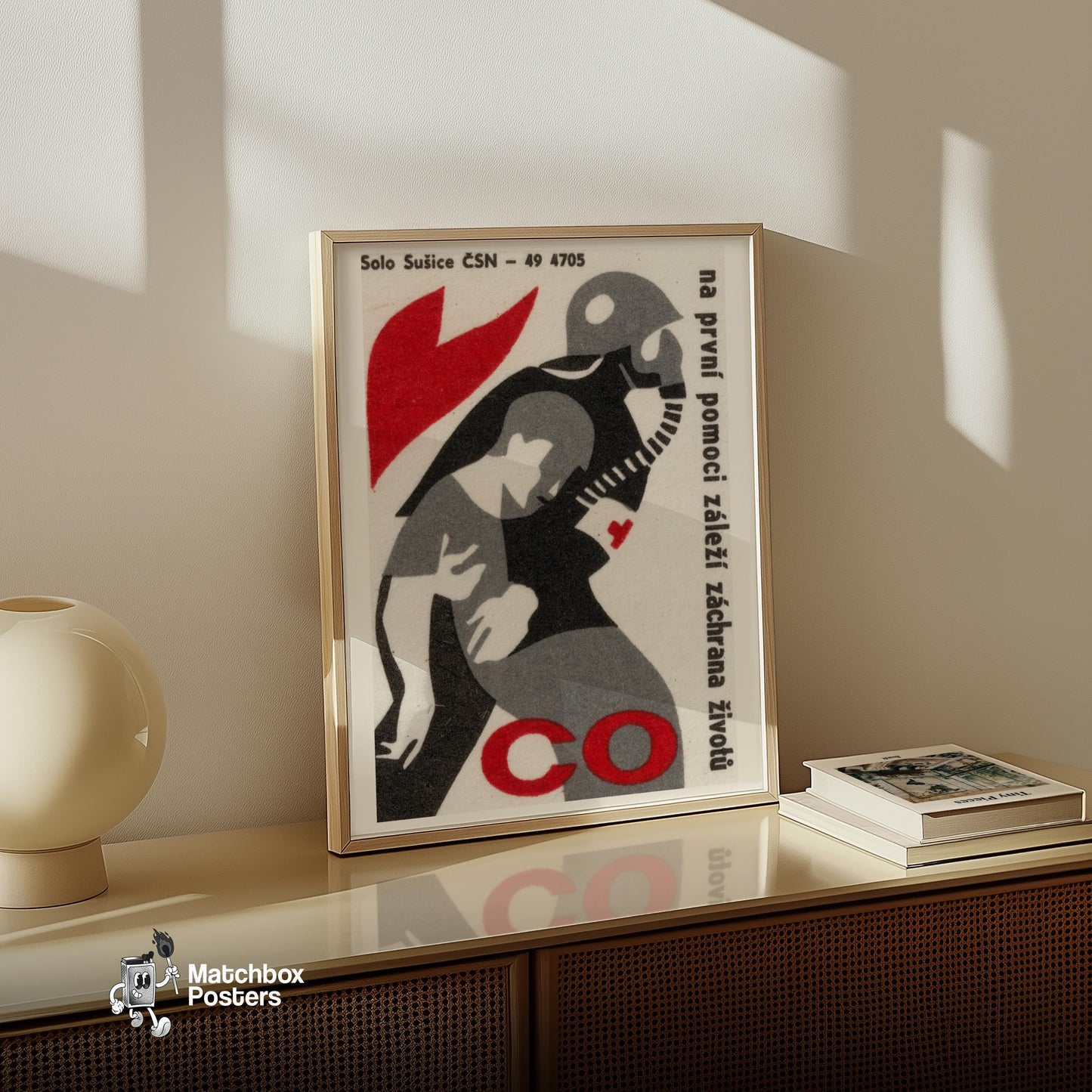 Firefighter - vintage matchbox label print - size comparison