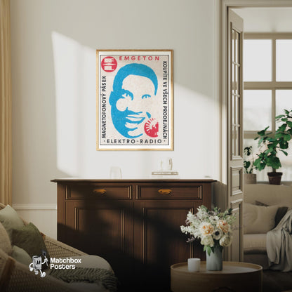 Electric Radio Presenter - vintage matchbox label print - living room mockup