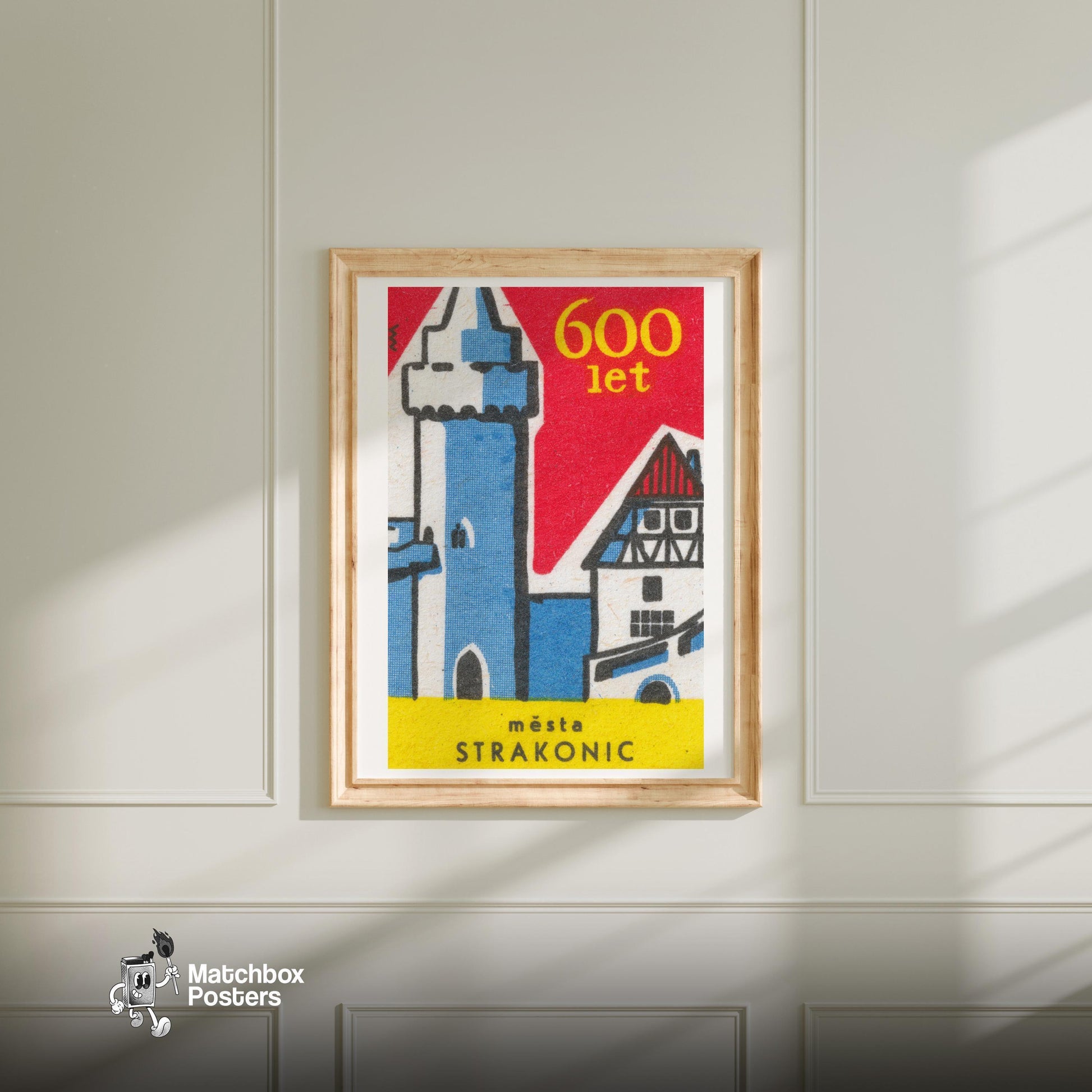 600 Year Old Castle - vintage matchbox label print - bedroom mockup