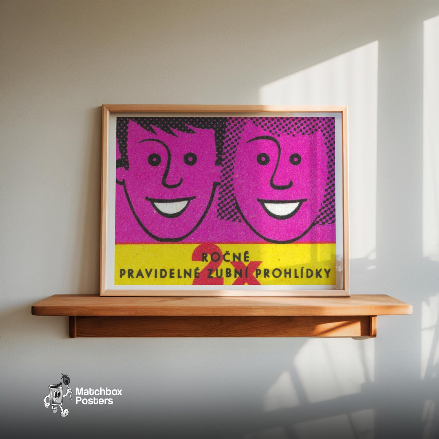 Smiling Faces - vintage matchbox label print - size comparison