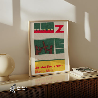 Two Figures with Cross - vintage matchbox label print - size comparison