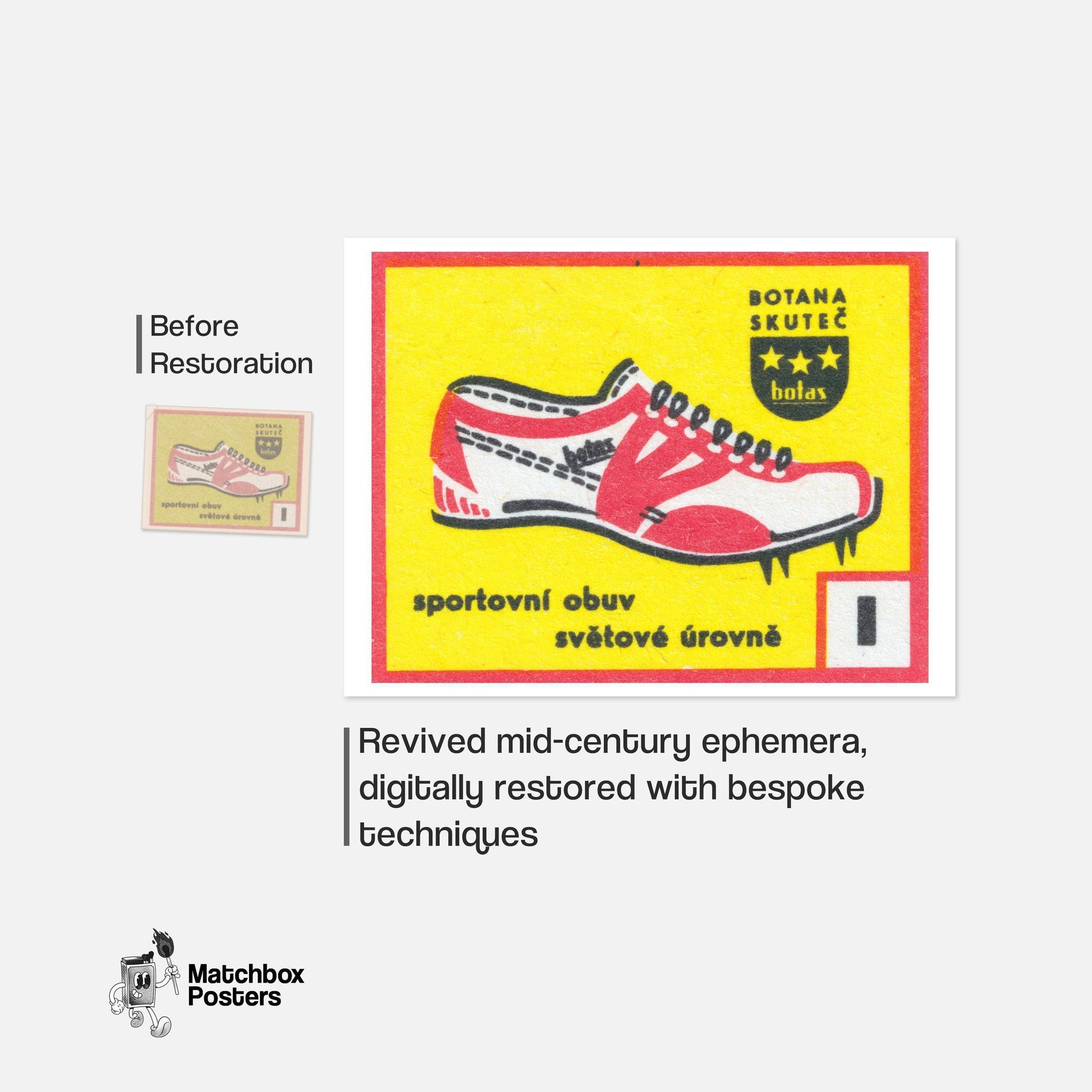 Red SPort Shoe - vintage matchbox label print - framed wall art preview