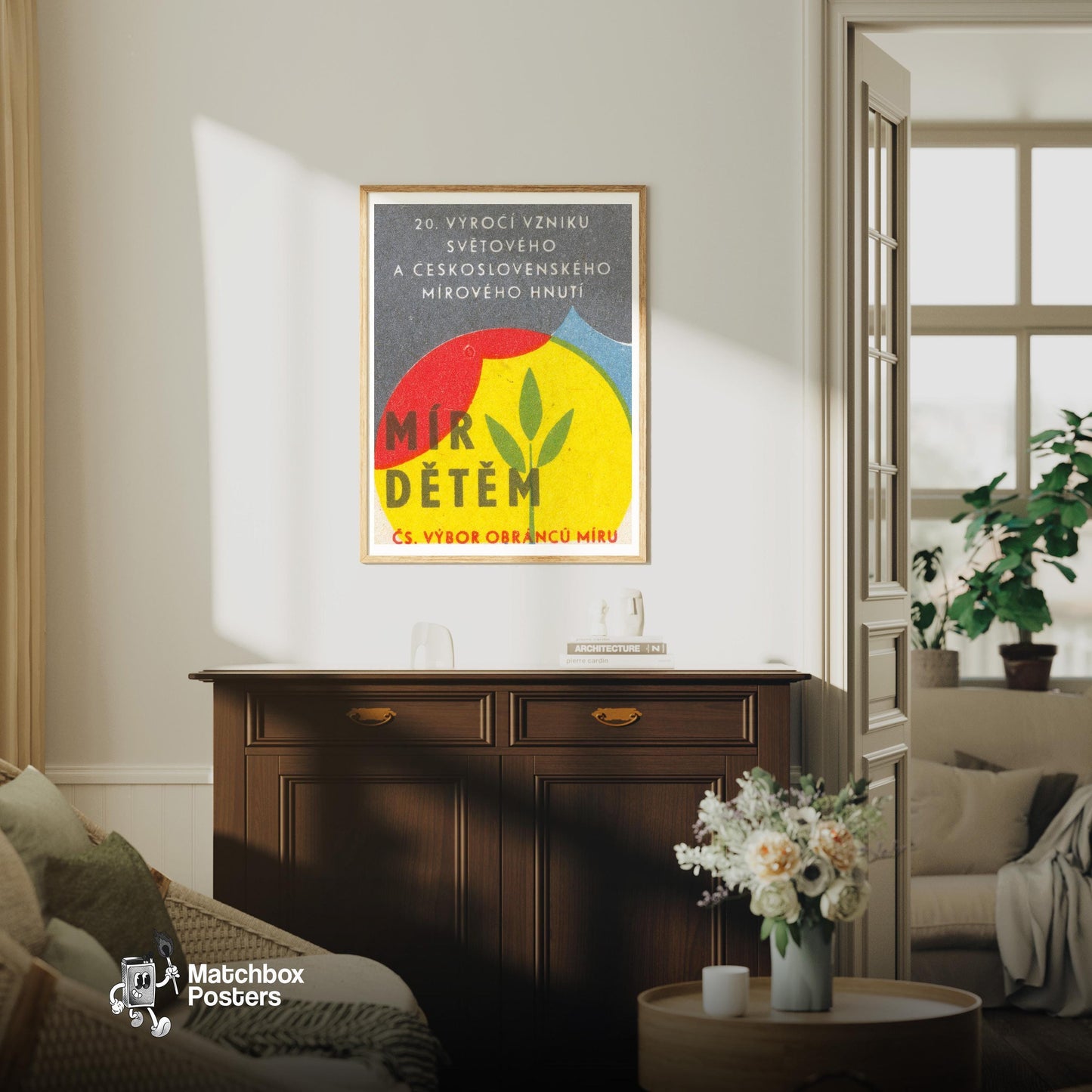 Anniversary of Czech Peace Movement - vintage matchbox label print - living room mockup