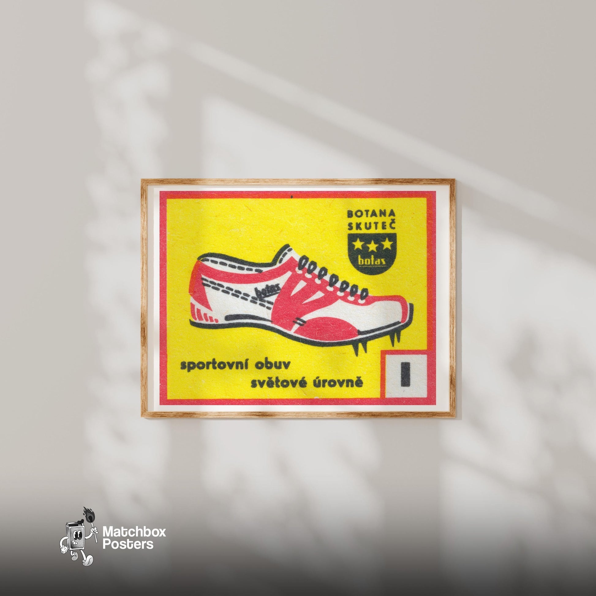 Red SPort Shoe - vintage matchbox label print - bedroom mockup