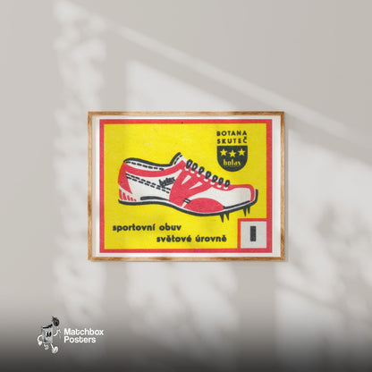 Red SPort Shoe - vintage matchbox label print - bedroom mockup