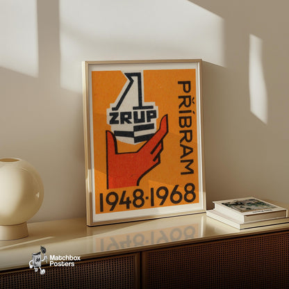 Industrial Hand - vintage matchbox label print - size comparison