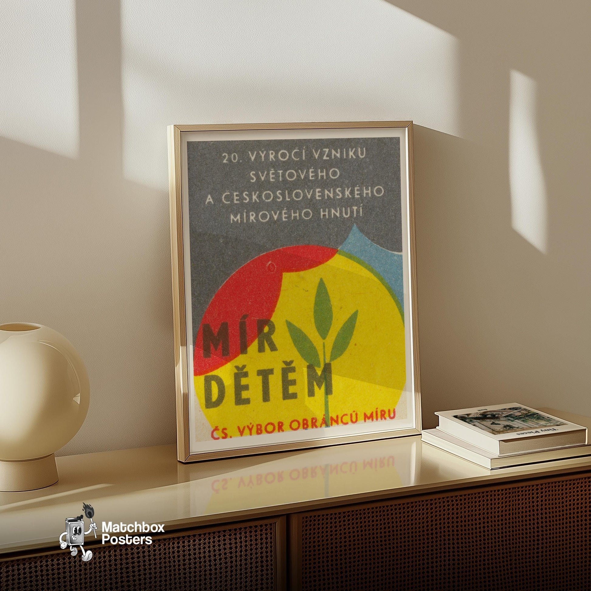 Anniversary of Czech Peace Movement - vintage matchbox label print - size comparison