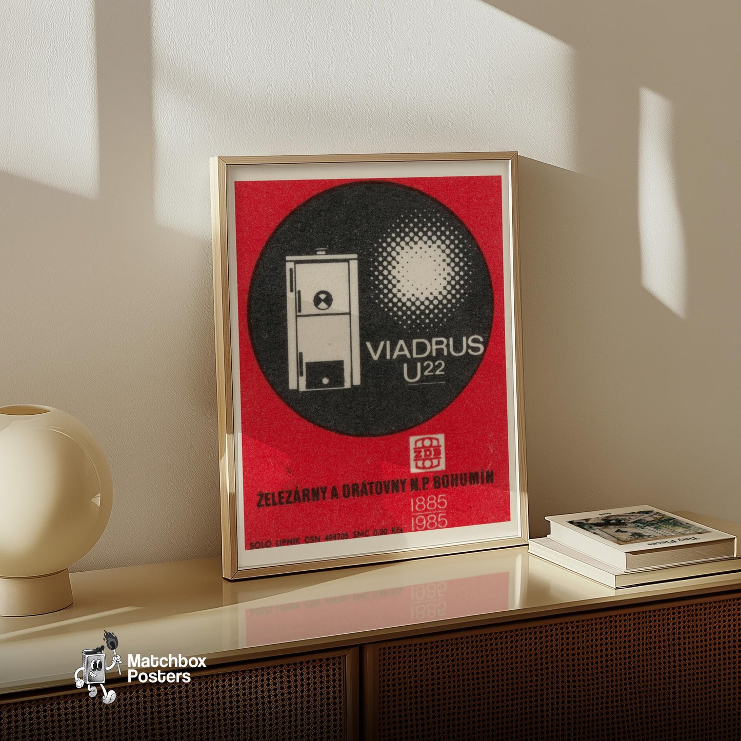 Illustration Of A Boiler - vintage matchbox label print - size comparison