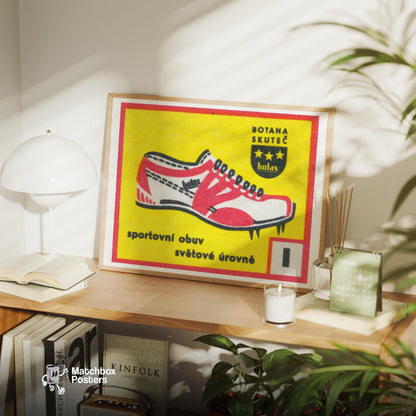 Red SPort Shoe - vintage matchbox label print - office wall