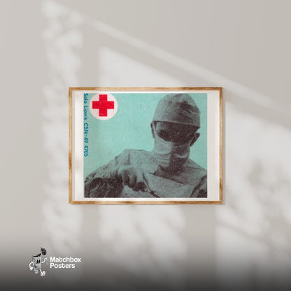Surgeon with Red Cross - vintage matchbox label print - bedroom mockup