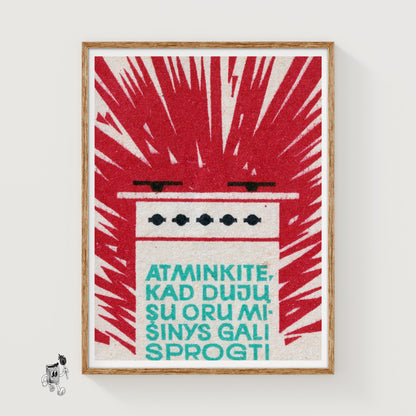 Gas Stove Explosion - vintage matchbox label print