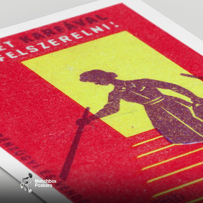 Woman on Stairs - vintage matchbox label print - close-up detail