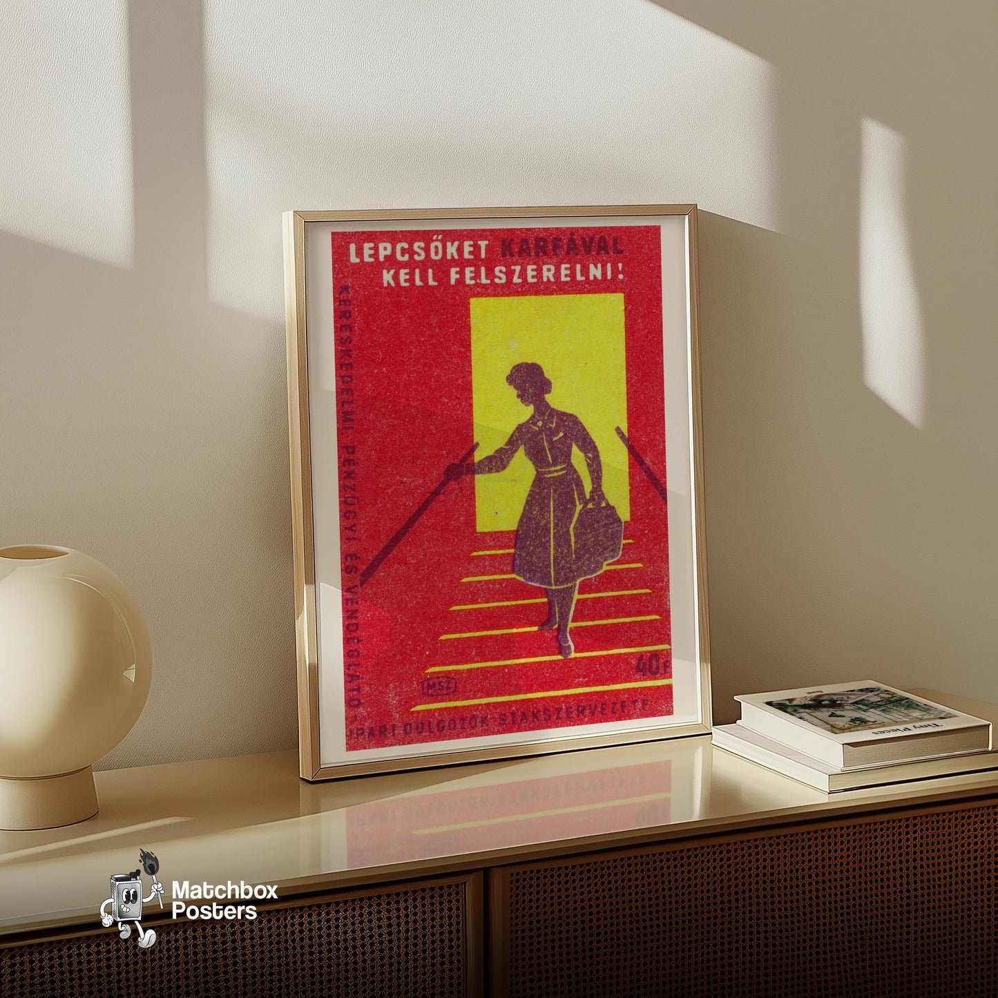 Woman on Stairs - vintage matchbox label print - size comparison