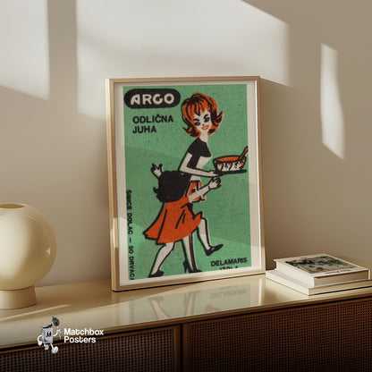 Woman and Child - vintage matchbox label print - size comparison