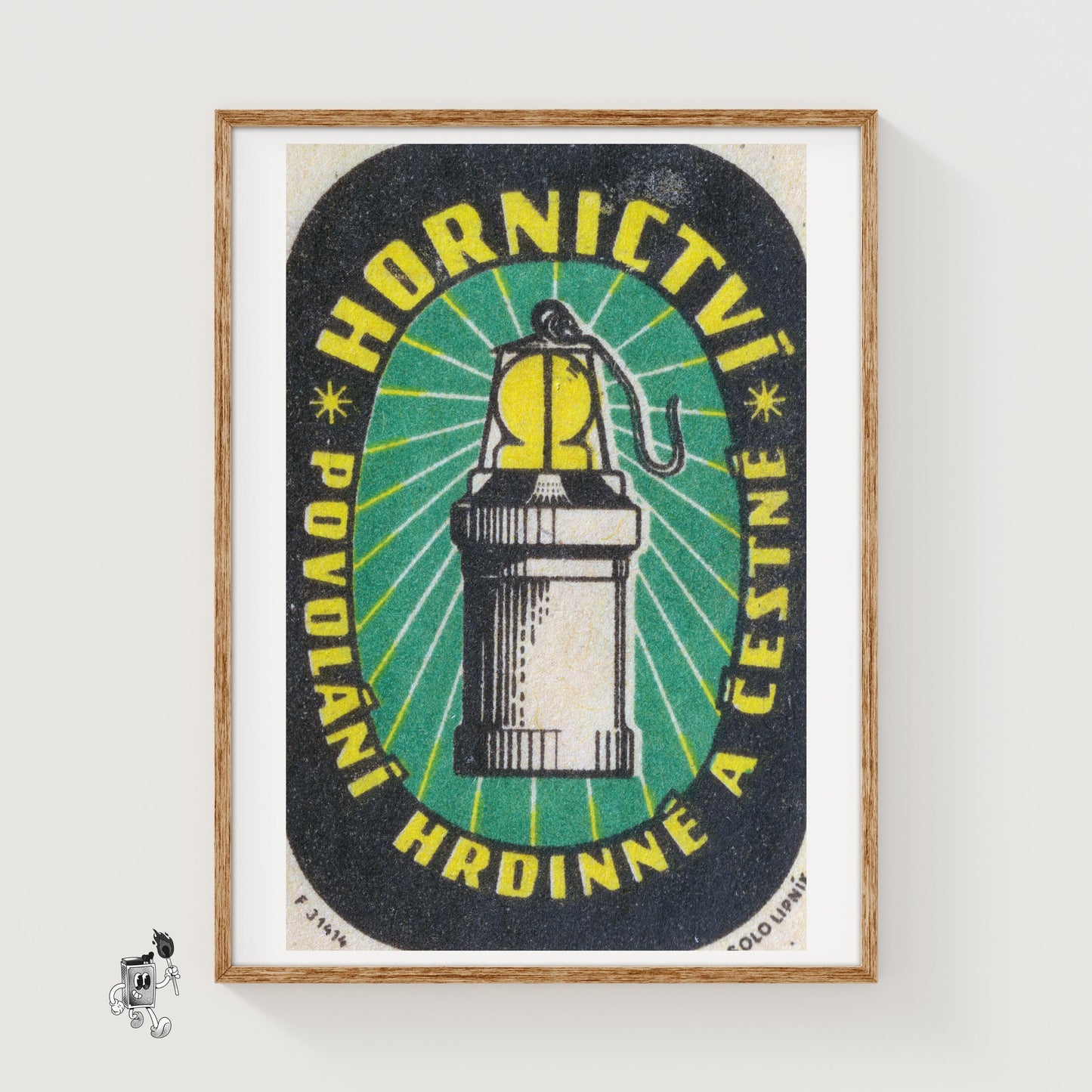 Miner's Lamp - vintage matchbox label print