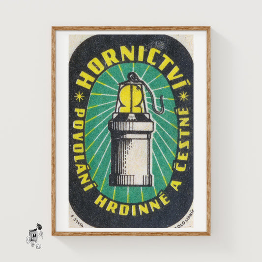 Miner's Lamp - vintage matchbox label print