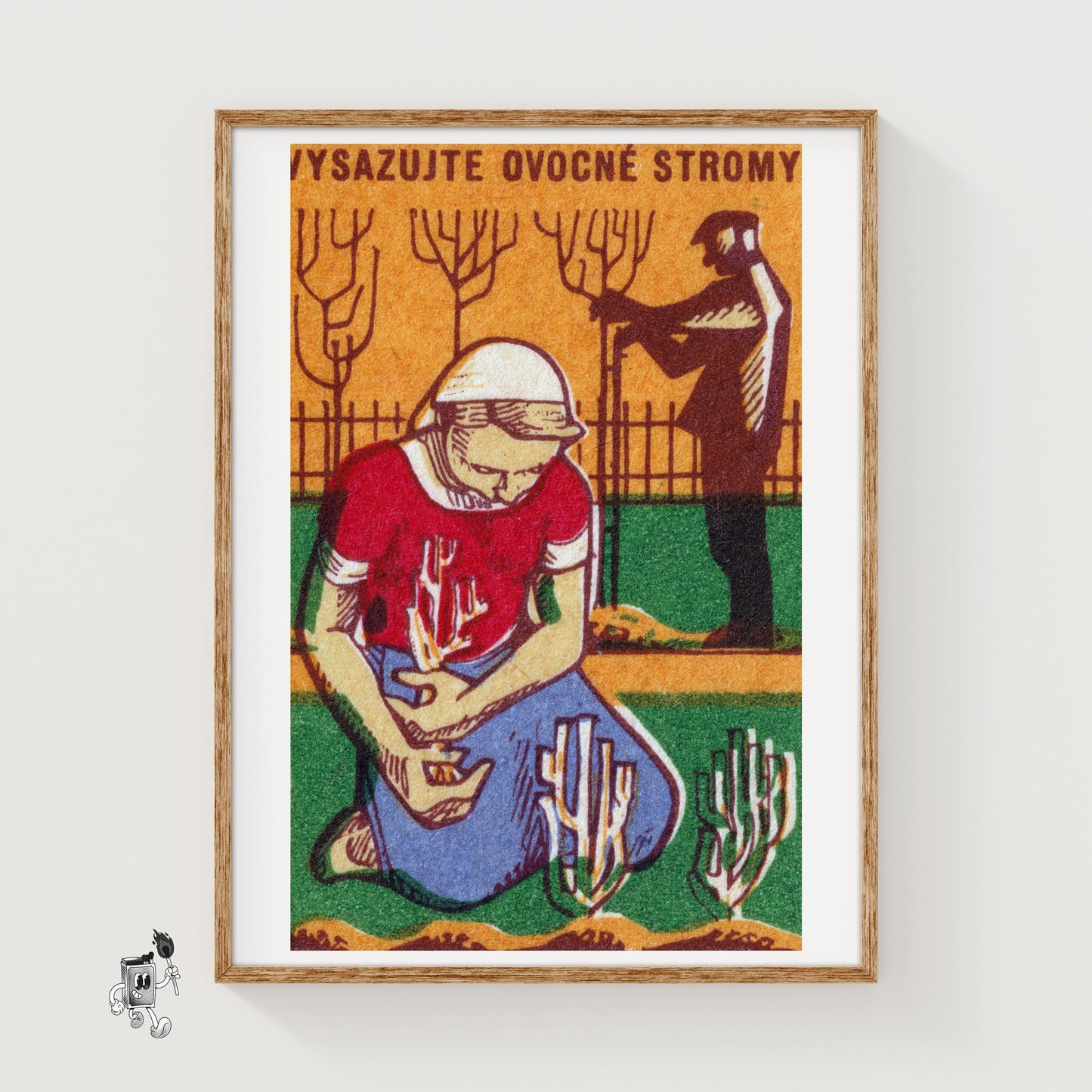 Planting Trees - vintage matchbox label print