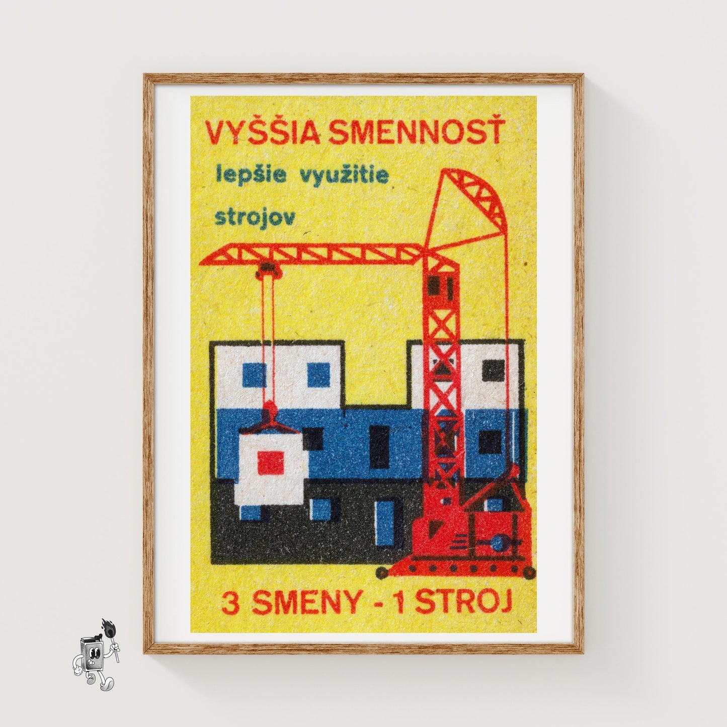 Red Construction Crane - vintage matchbox label print
