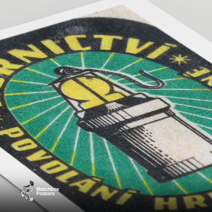 Miner's Lamp - vintage matchbox label print - close-up detail